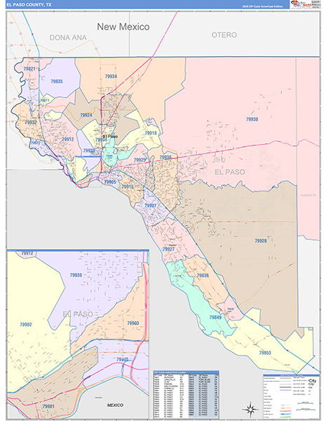 El Paso County, TX Zip Code Map